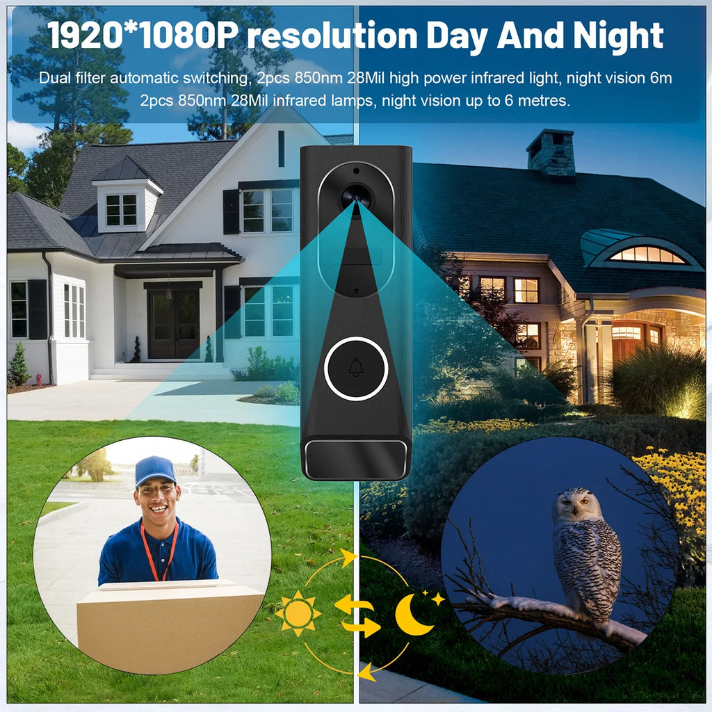 S7 1080P Wireless Video Doorbell Camera WiFi Smart Door Bell IP66 Smart Home Security Motion Detect Night Vision Intercom Bell