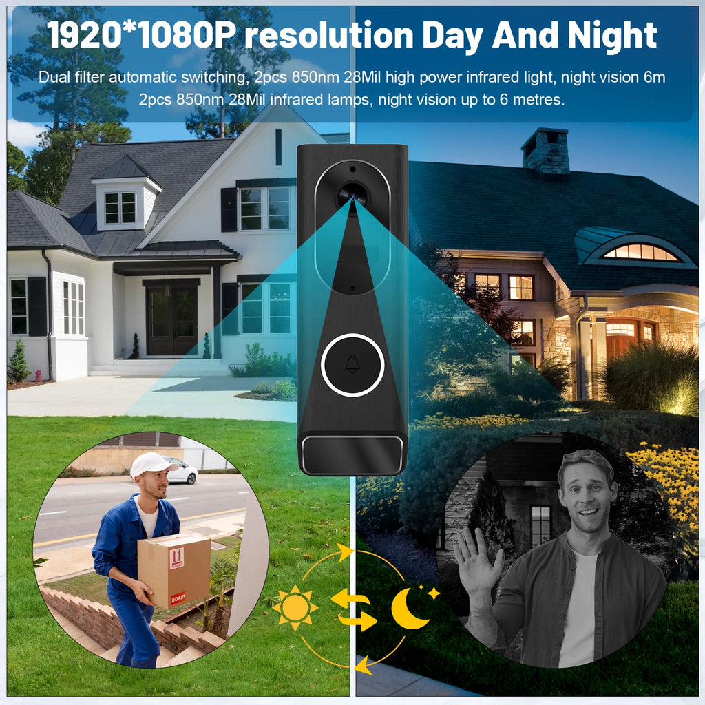 S7 1080P Wireless Video Doorbell Camera WiFi Smart Door Bell IP66 Smart Home Security Motion Detect Night Vision Intercom Bell