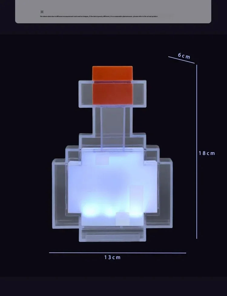 MC Color Changing Potion Bottle Night Light - Set of 8 Models, USB Powered Mood Light & Decor Ambient Glow Lamp Pixel Game
