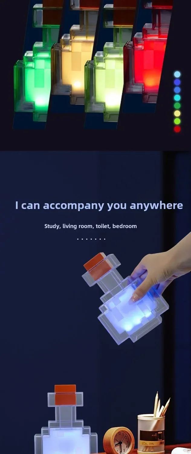 MC Color Changing Potion Bottle Night Light - Set of 8 Models, USB Powered Mood Light & Decor Ambient Glow Lamp Pixel Game