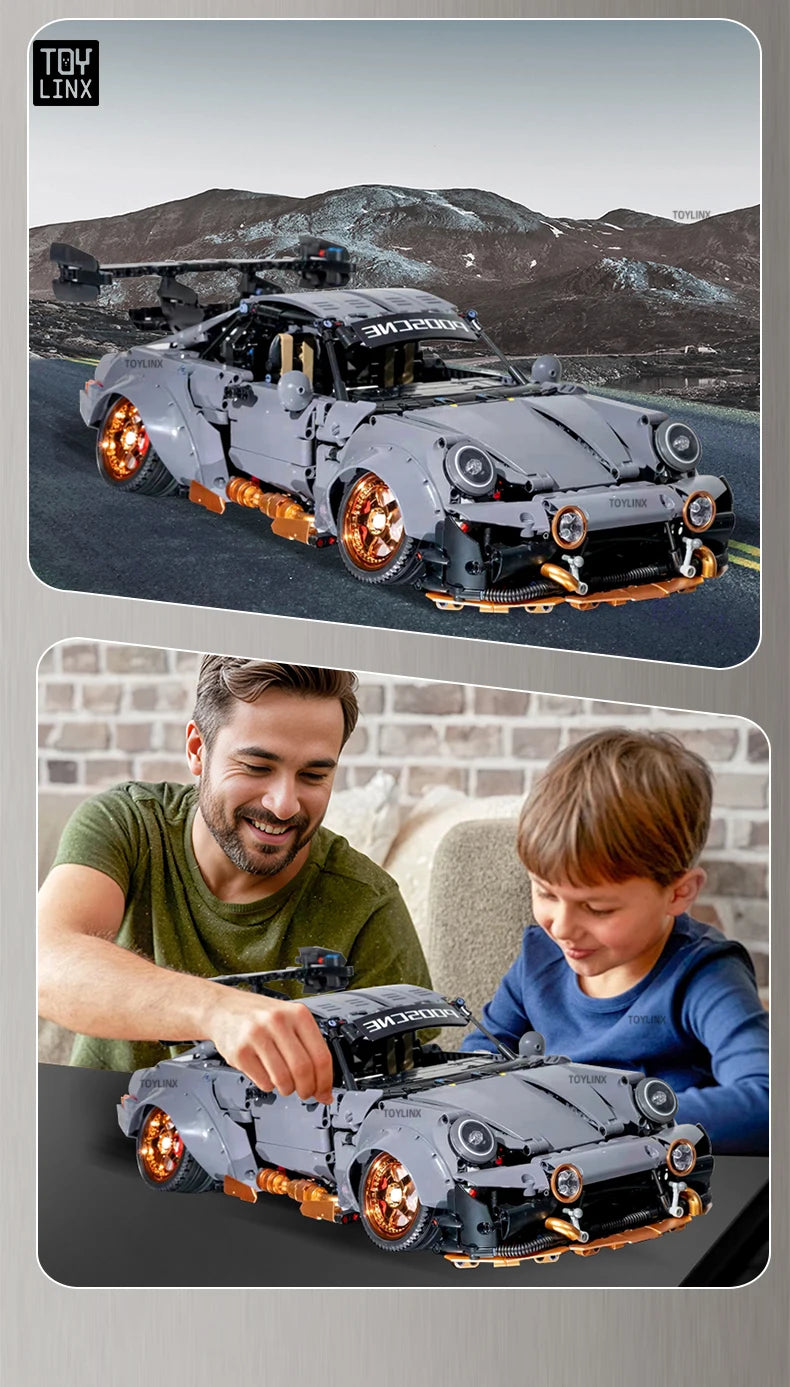 Kbox Cement Gray Supercar Building Block Model 2435PCS Large-Scale Sports Car Model for Men's Room Decoration