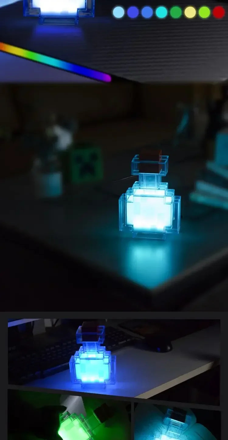 MC Color Changing Potion Bottle Night Light - Set of 8 Models, USB Powered Mood Light & Decor Ambient Glow Lamp Pixel Game