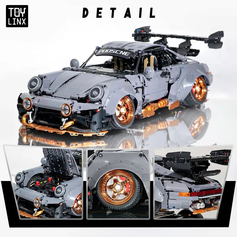 Kbox Cement Gray Supercar Building Block Model 2435PCS Large-Scale Sports Car Model for Men's Room Decoration