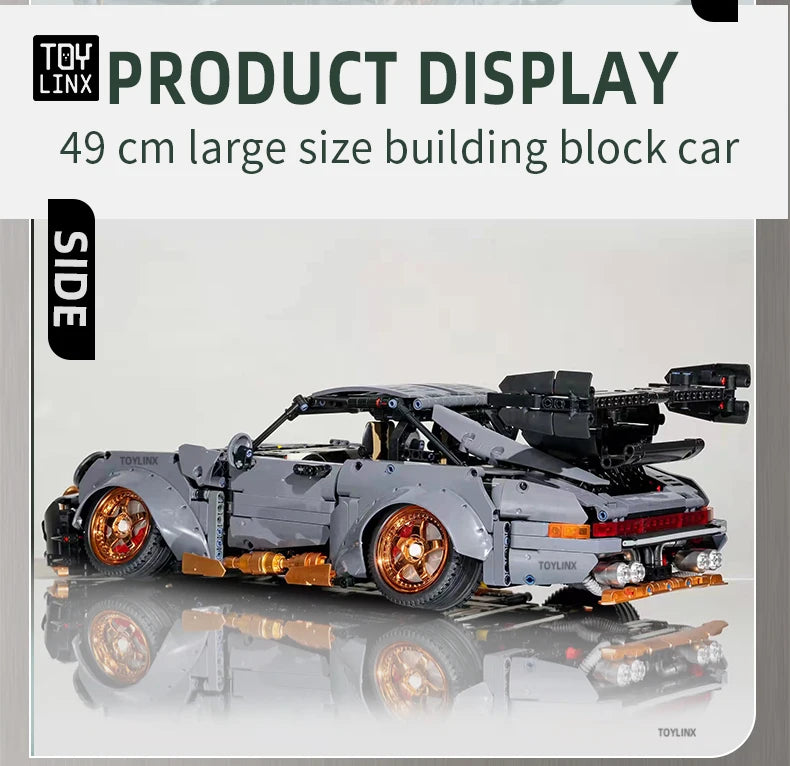 Kbox Cement Gray Supercar Building Block Model 2435PCS Large-Scale Sports Car Model for Men's Room Decoration