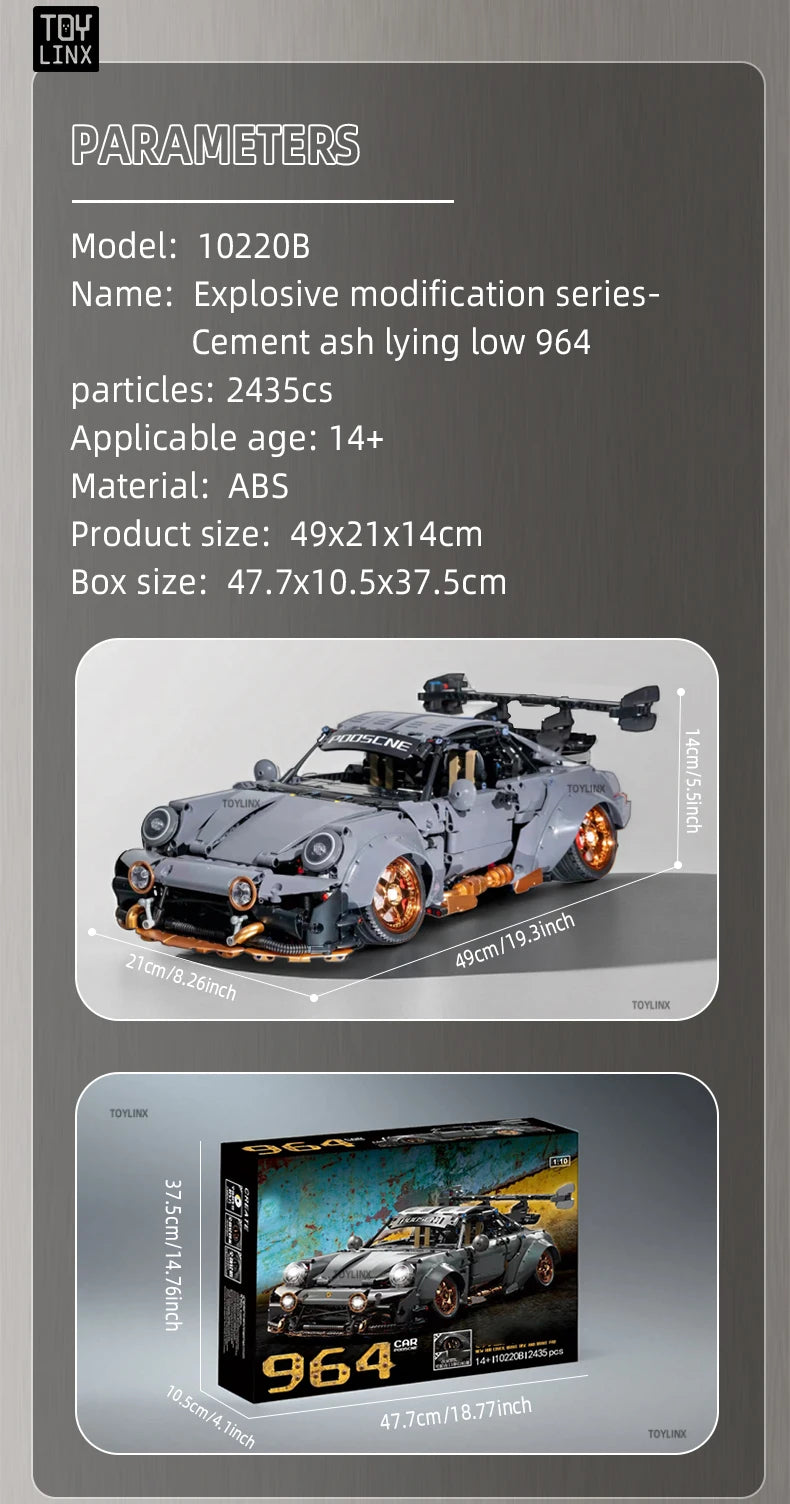 Kbox Cement Gray Supercar Building Block Model 2435PCS Large-Scale Sports Car Model for Men's Room Decoration