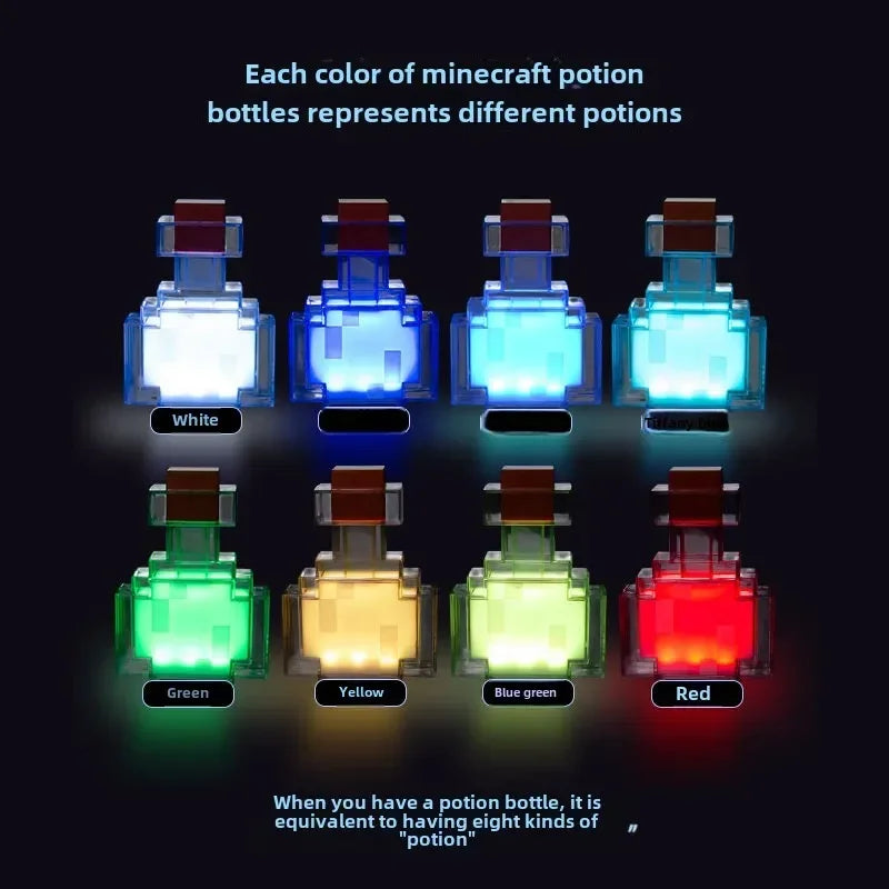 MC Color Changing Potion Bottle Night Light - Set of 8 Models, USB Powered Mood Light & Decor Ambient Glow Lamp Pixel Game