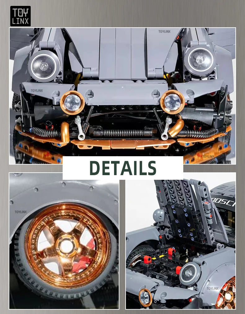 Kbox Cement Gray Supercar Building Block Model 2435PCS Large-Scale Sports Car Model for Men's Room Decoration