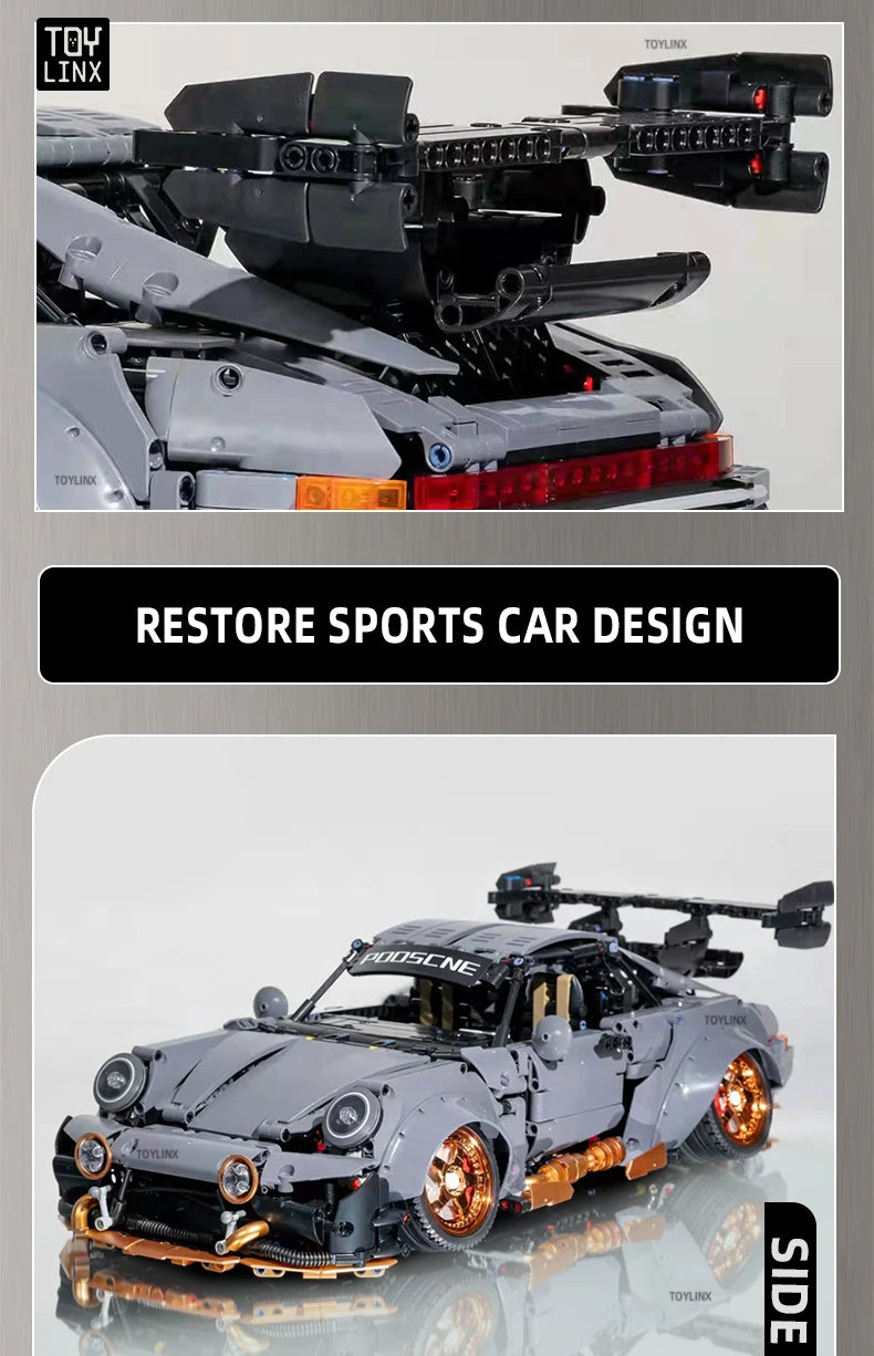 Kbox Cement Gray Supercar Building Block Model 2435PCS Large-Scale Sports Car Model for Men's Room Decoration