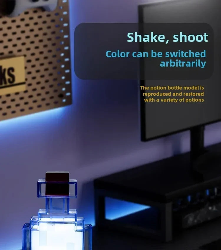 MC Color Changing Potion Bottle Night Light - Set of 8 Models, USB Powered Mood Light & Decor Ambient Glow Lamp Pixel Game