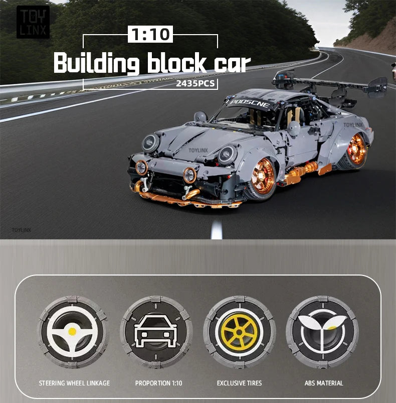 Kbox Cement Gray Supercar Building Block Model 2435PCS Large-Scale Sports Car Model for Men's Room Decoration